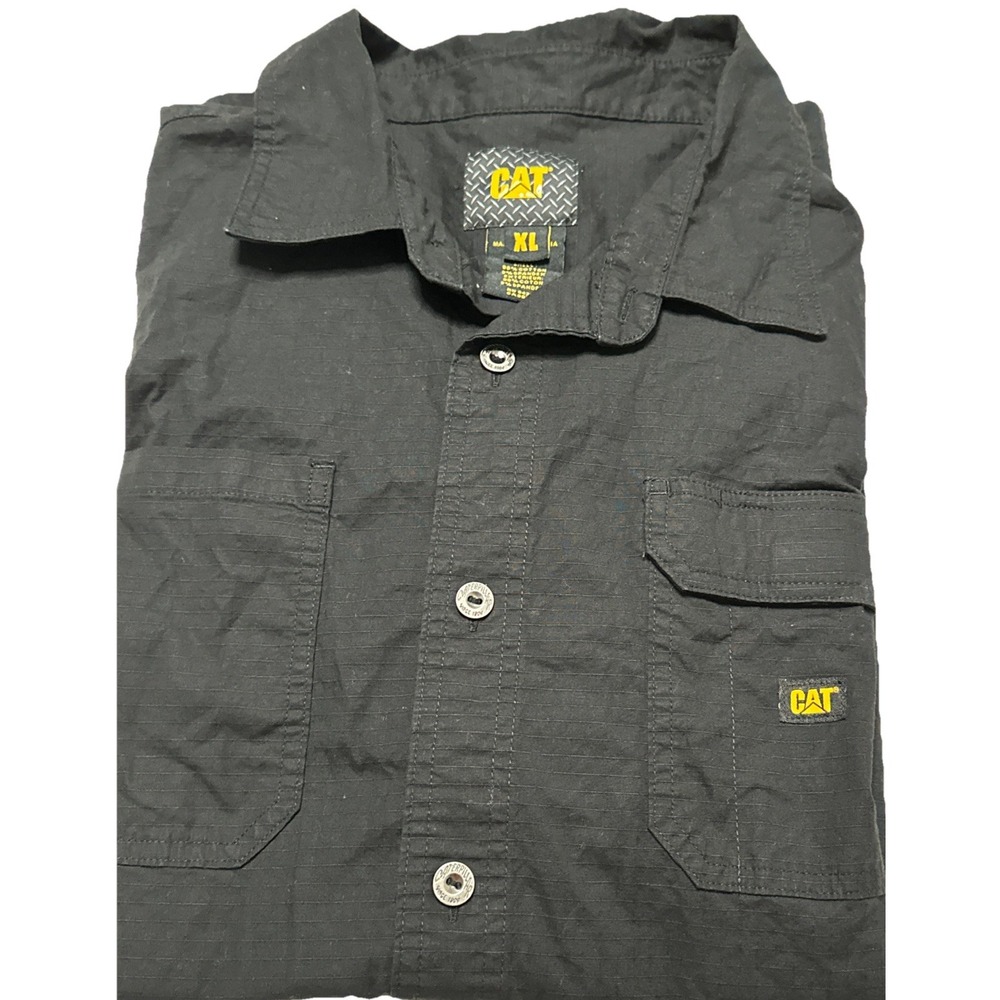 Mens CAT Caterpillar Black Button Down Shirt Size XL  2 pockets Cambodia
